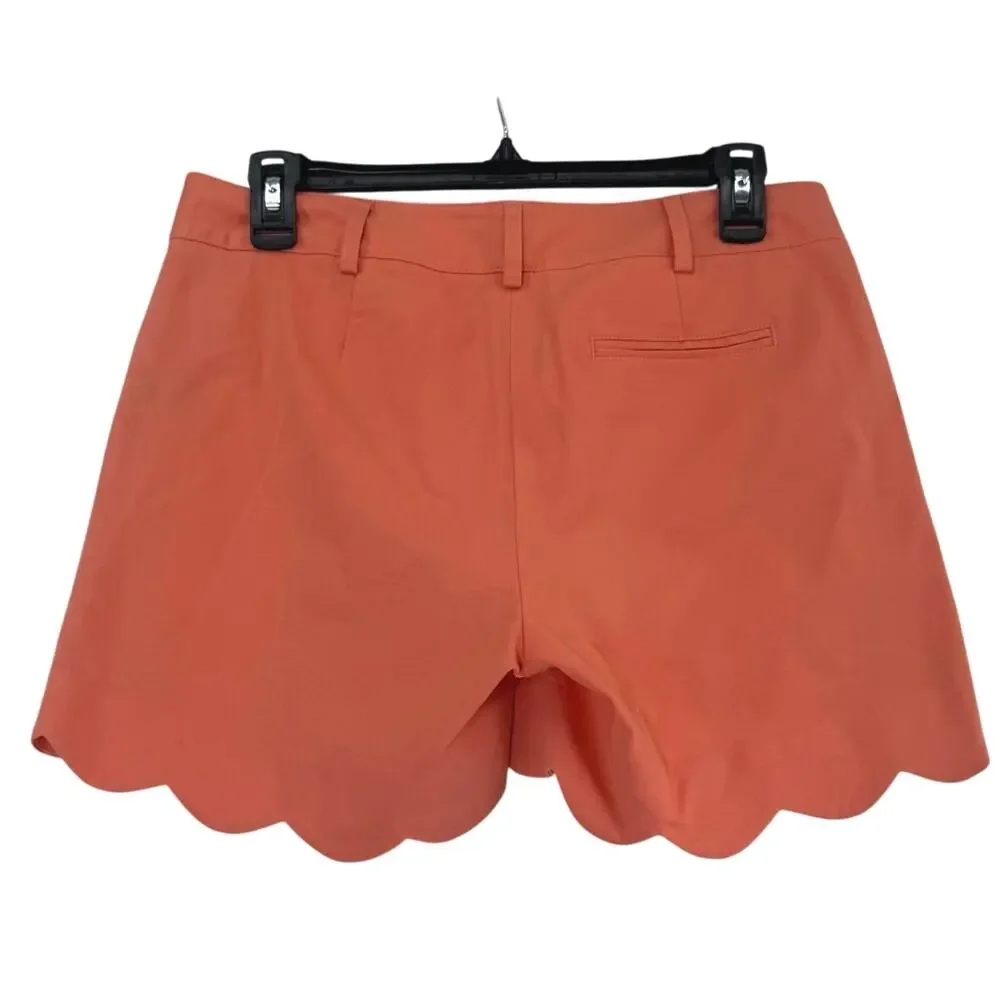 J McLaughlin Coral Scallop Hem Tailored Shorts High Rise Preppy Chic Size 4 - Picture 3 of 6